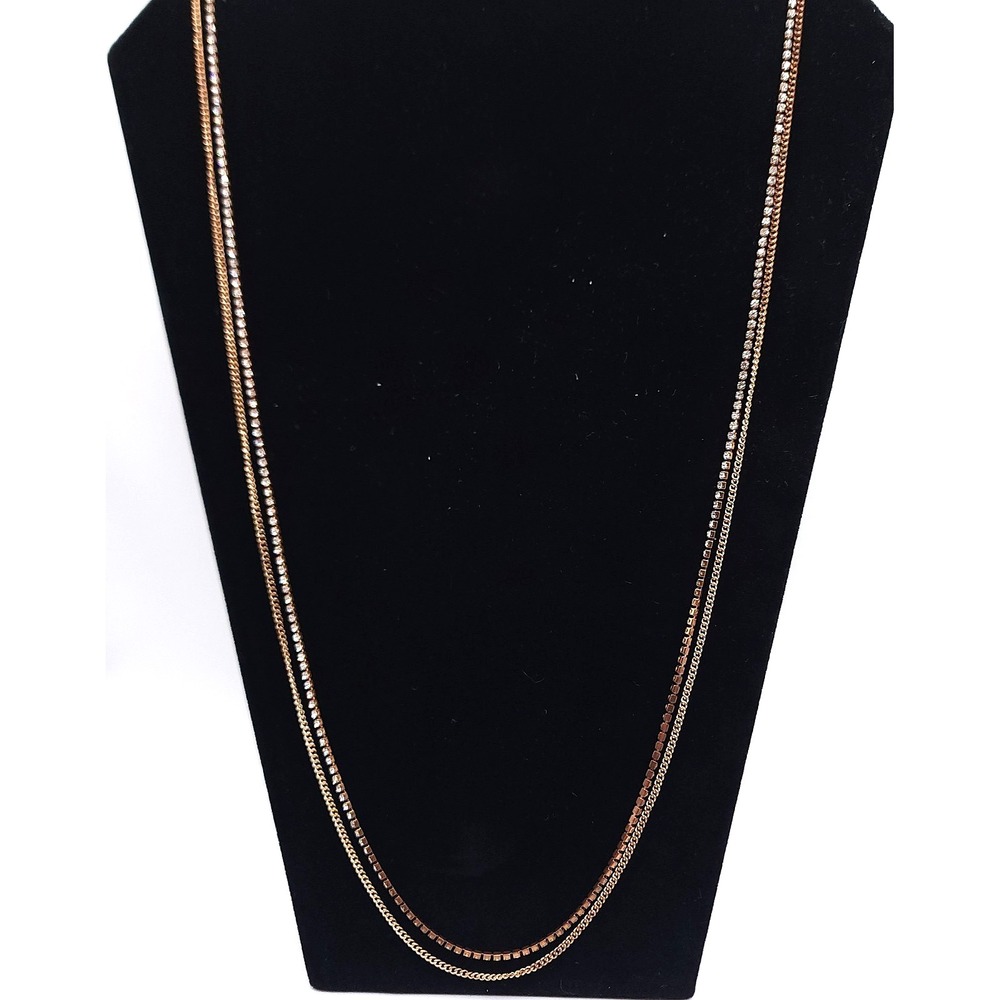 Gold Tone Double Strand Rhinestone Necklace